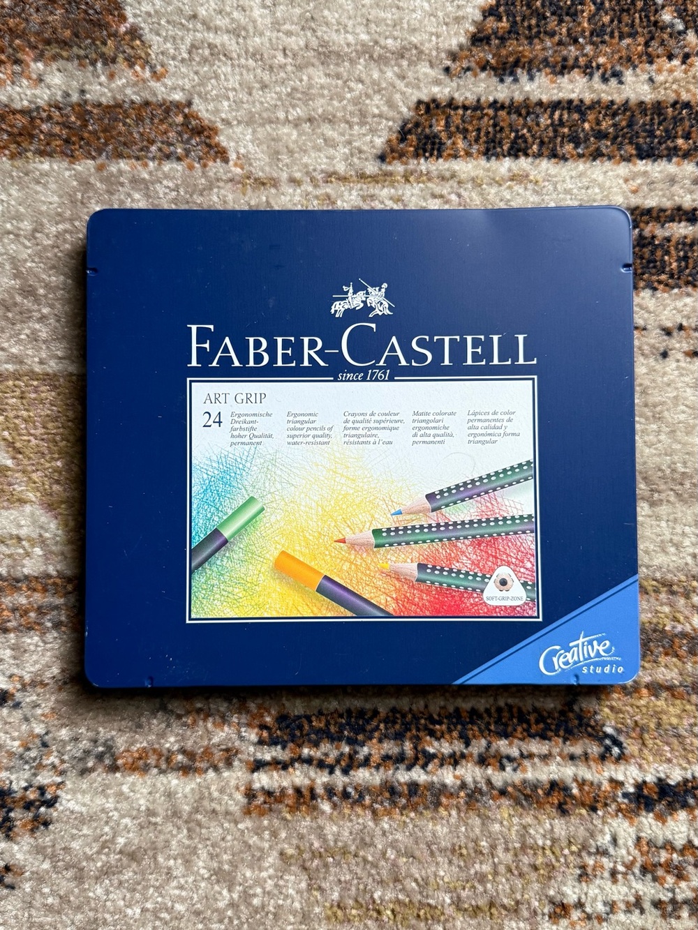 Faber-Castell Art Grip Colored Pencil Tin - Navy Blue - Gently Used Set of 24